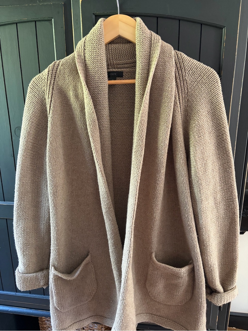 J. Crew Chunky Knit Open-Front Cardigan in Taupe